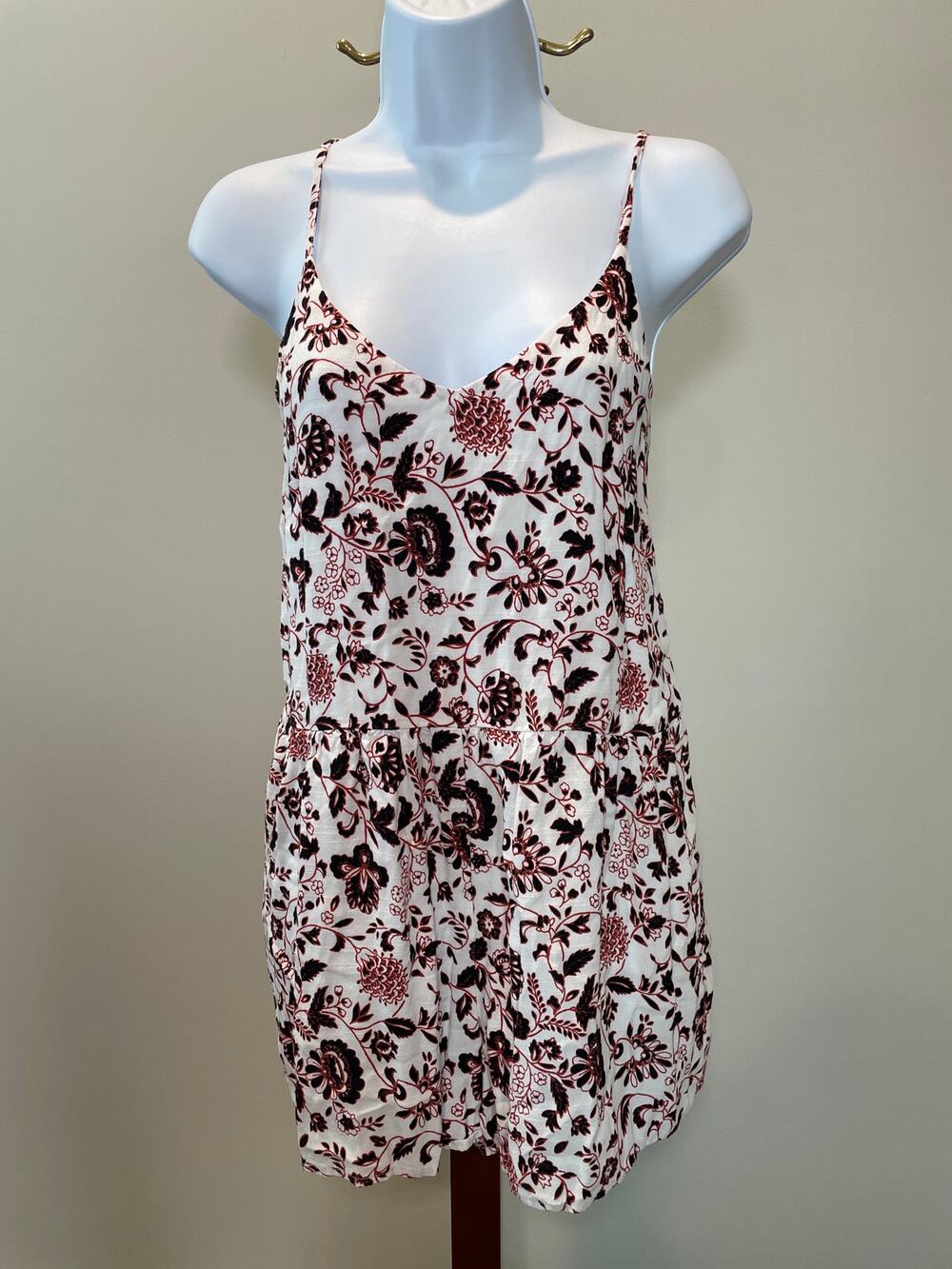 LOFT Boho Floral Romper Size M White Black Maroon